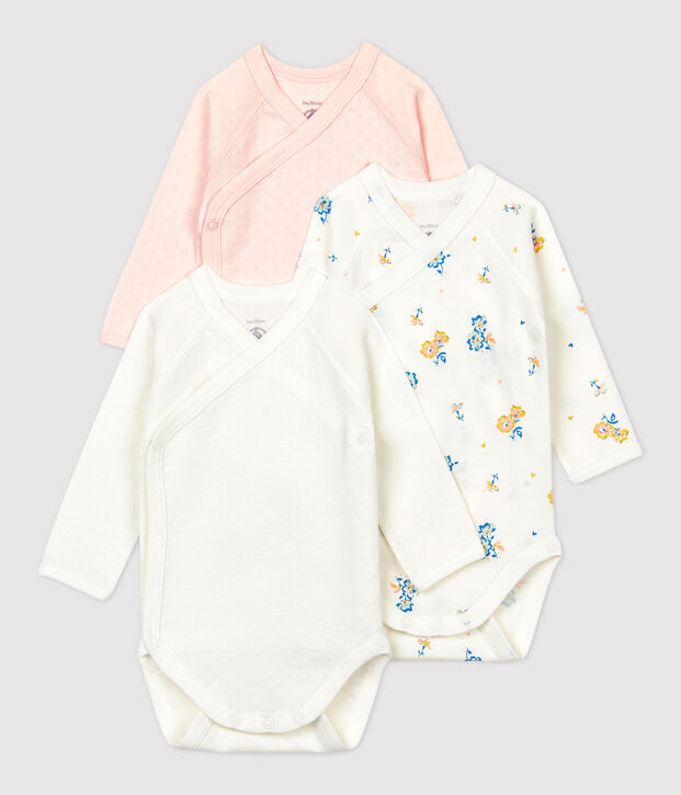 Lot de 3 bodies crois&eacute;s manches longues b&eacute;b&eacute; en coton biologique multicouleur